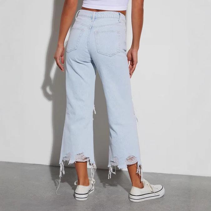 Damen Distressed Jeans mit weitem Bein und fransigem Saum Stalluxe