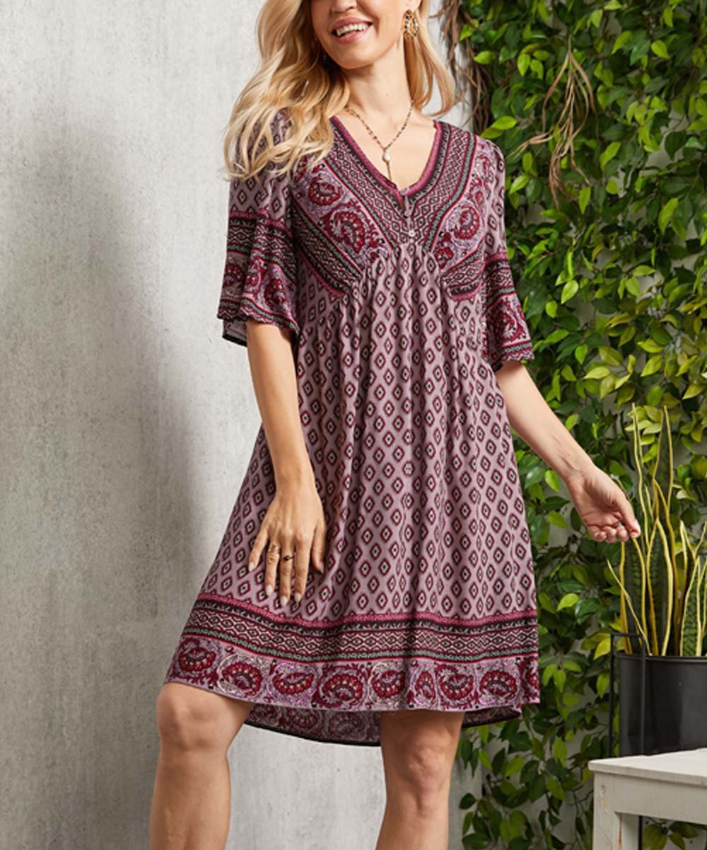Damen Freizeitkleid mit elegantem V-Ausschnitt und voluminösen Ärmeln Stalluxe