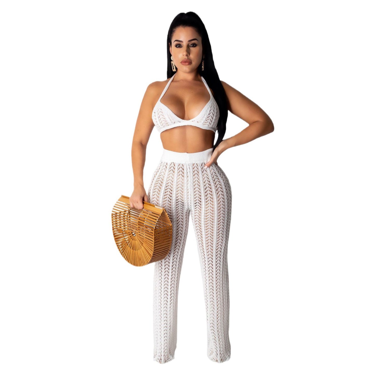 Damen Strick-Set mit hochgeschnittenem-Hosen und minimalistischen Top Stalluxe