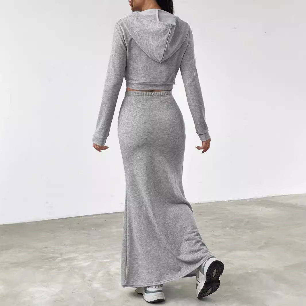 Damen elegantes Cropped Sweatshirt mit hohem Bund und Maxirock Stalluxe