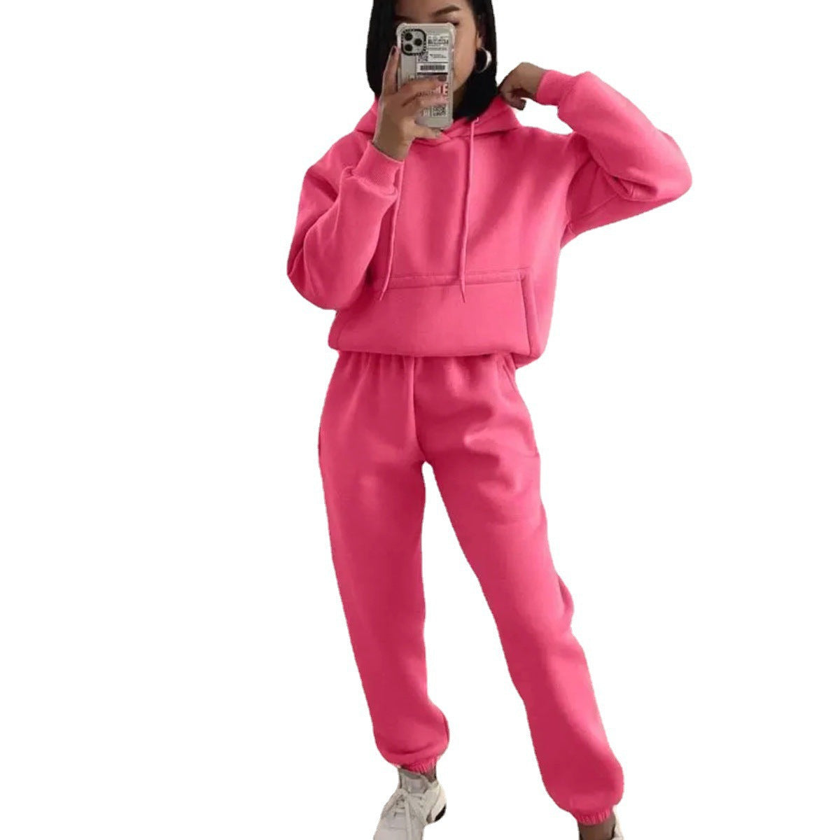 Damen lässiger Fleece-Sweatsuit mit cropped Hoodie und elastischer Hose Stalluxe