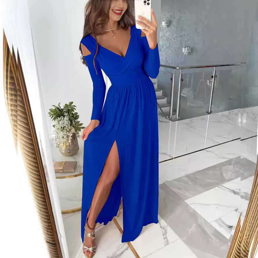 Damen elegantes Maxikleid mit tiefem V-Ausschnitt und schickem Schlitzdesign Stalluxe