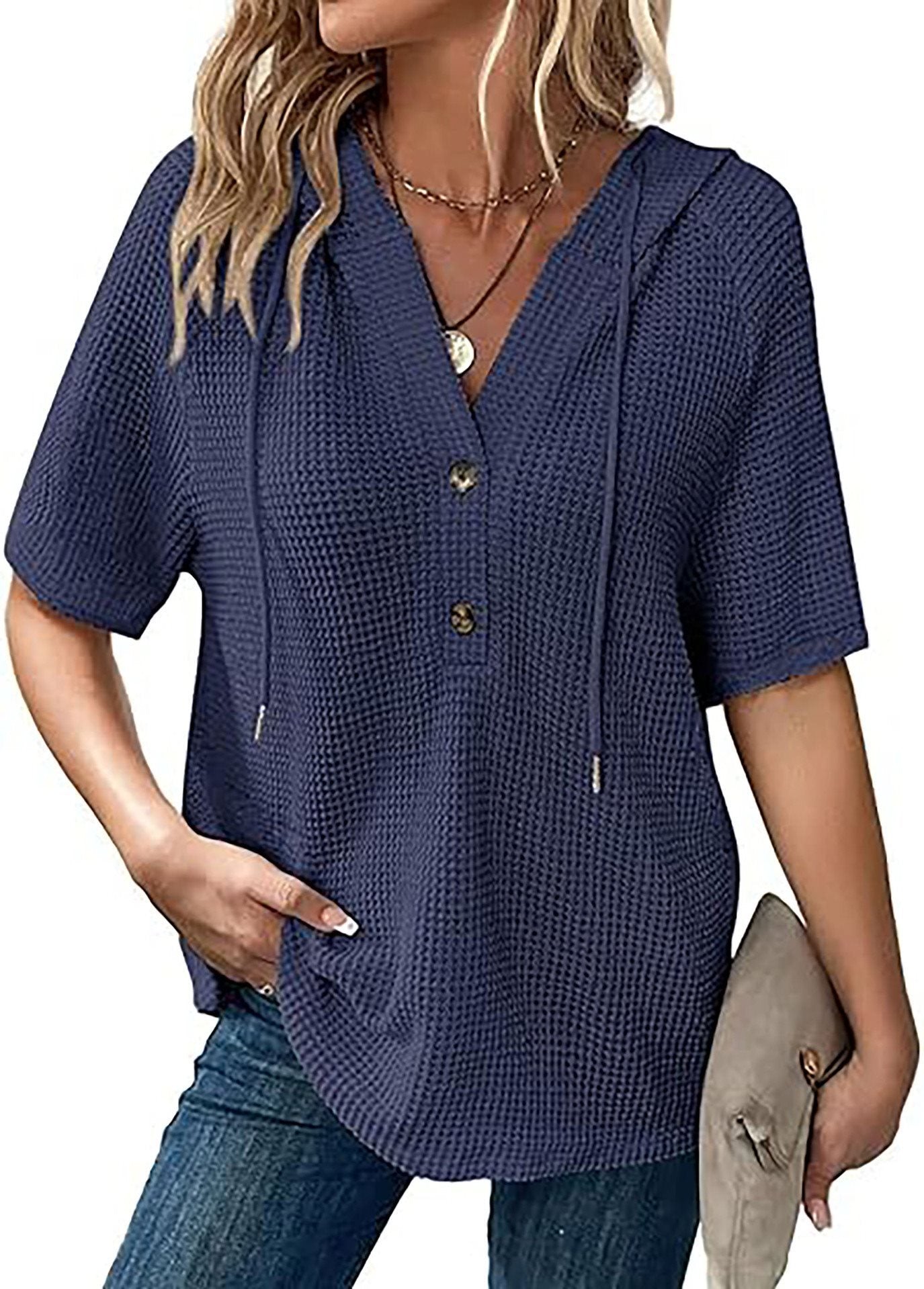 Damen lässiges Oversized Shirt mit Kapuze und Knopfdetail Stalluxe