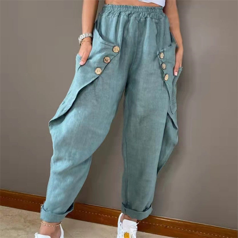Damen lässige Sommerhose mit Knopfdetails und praktischen Seitentaschen Stalluxe