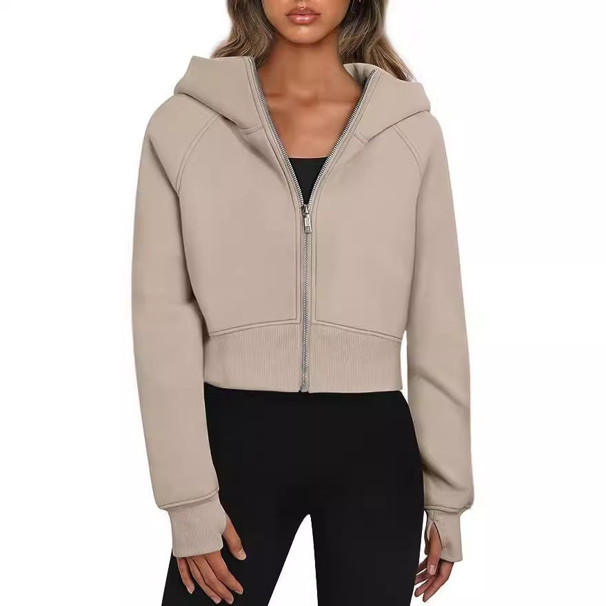 Damen Cropped Sweatjacke mit Reißverschluss und Kapuze Stalluxe