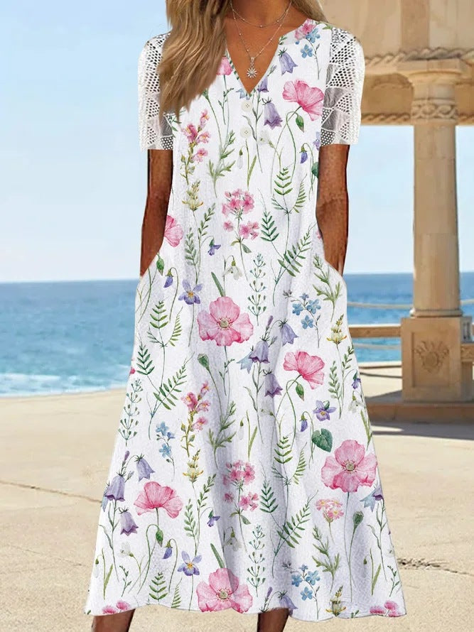 Damen Maxikleid mit floralen Details und Spitze Stalluxe