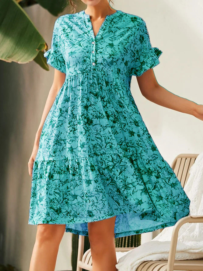 Damen lässiges Blumenkleid mit Knopfleiste und Rüschendetails Stalluxe
