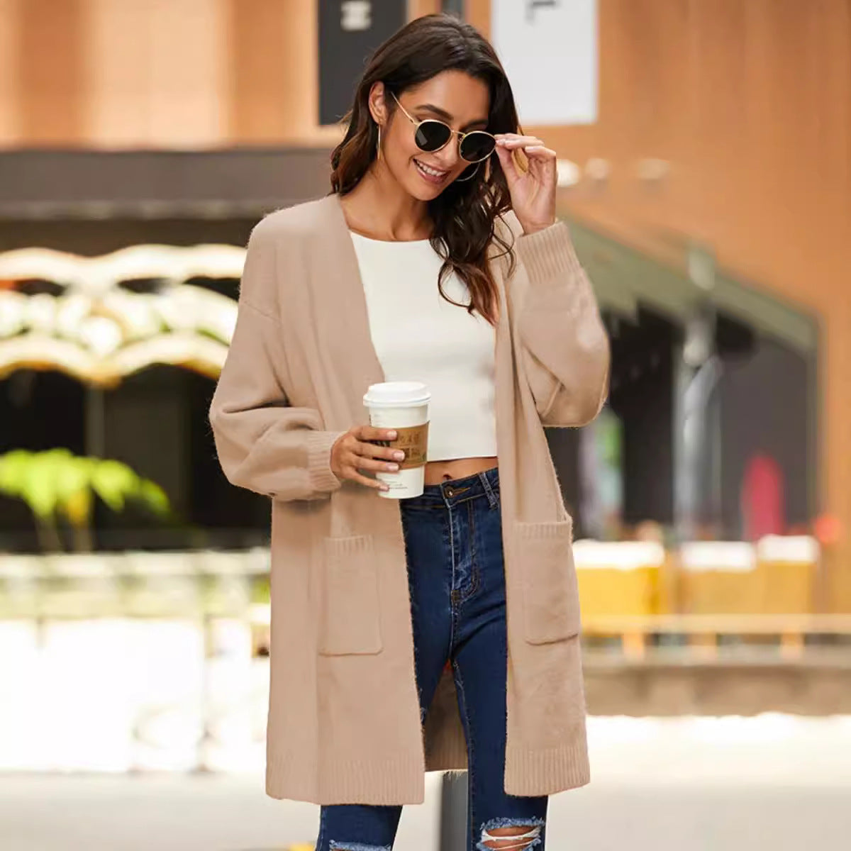 Damen Langer Strickcardigan mit weichem Griff und praktischen Taschen Stalluxe