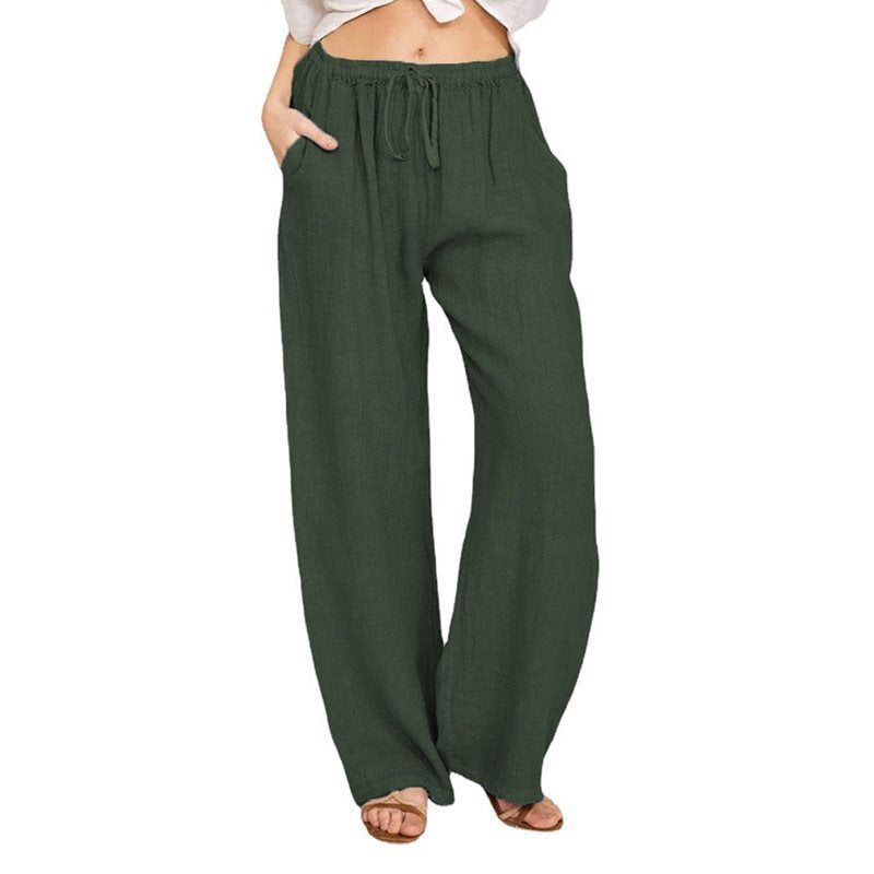 Damen Bequeme und luftige Leinenhose mit elastischem Bund und Seitentaschen Stalluxe
