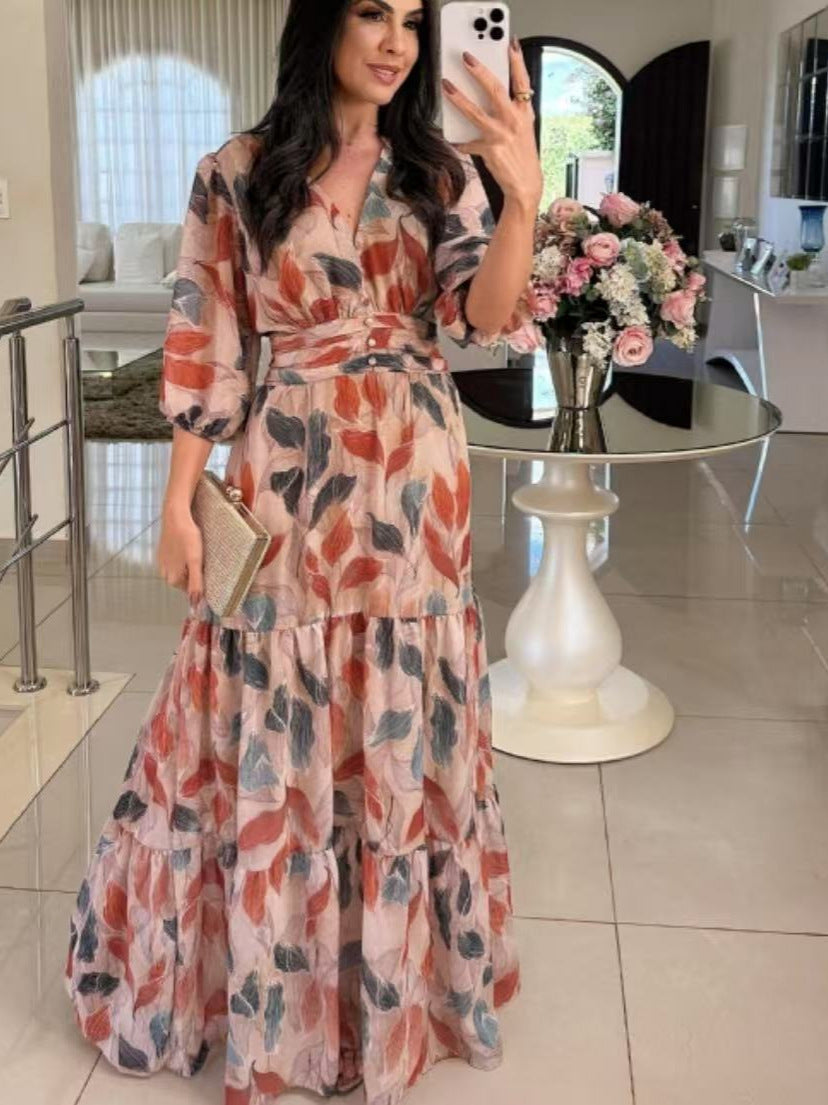Damen Luftiges Maxikleid mit floralen Details und voluminösen Ärmeln Stalluxe