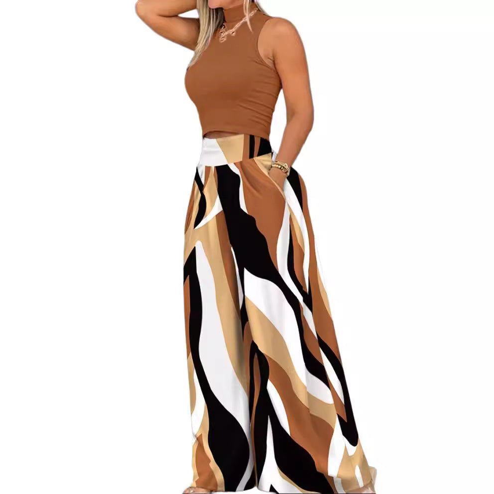 Damen angesagtes Outfit mit ärmellosem Oberteil und weitem Rock Stalluxe