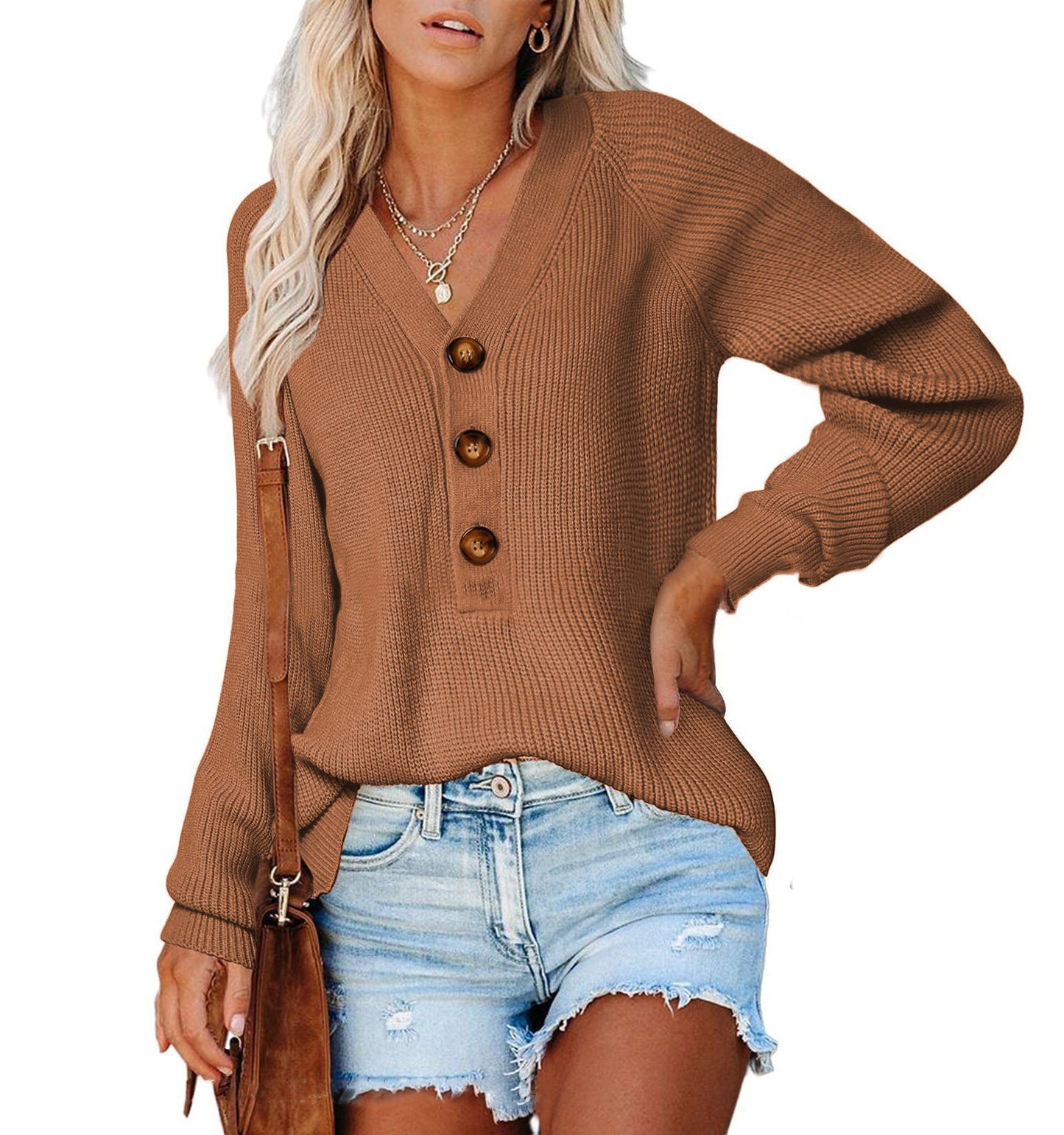Damen Strickpullover mit V-Ausschnitt und Knopfdetails Stalluxe