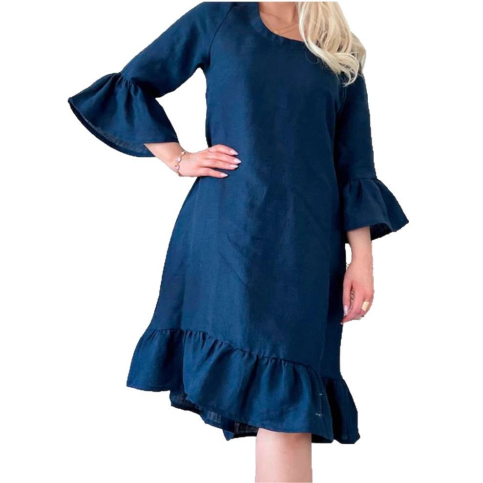 Damen Leichtes Leinenkleid mit Rüschendetails und weitem Schnitt Stalluxe