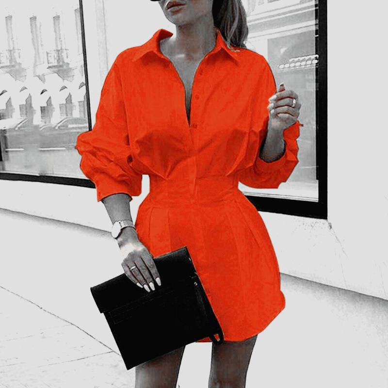 Damen Hemdblusenkleid mit weitem Schnitt und modernen Puffärmeln Stalluxe
