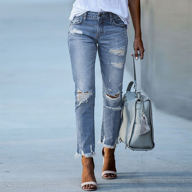 Damen destroyed Jeans mit fransigen Säumen und modischen Rissen Stalluxe