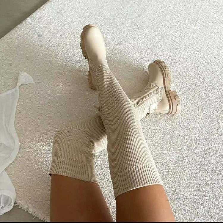 Damen kniehohe Stiefel mit seitlichem Reißverschluss und rutschfester Sohle Stalluxe