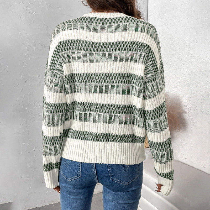 Damen lässiger Strickpullover mit gestreiftem Muster und weitem Schnitt Stalluxe