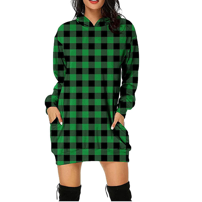 Damen Kapuzenkleid mit Karomuster und praktischen Seitentaschen Stalluxe