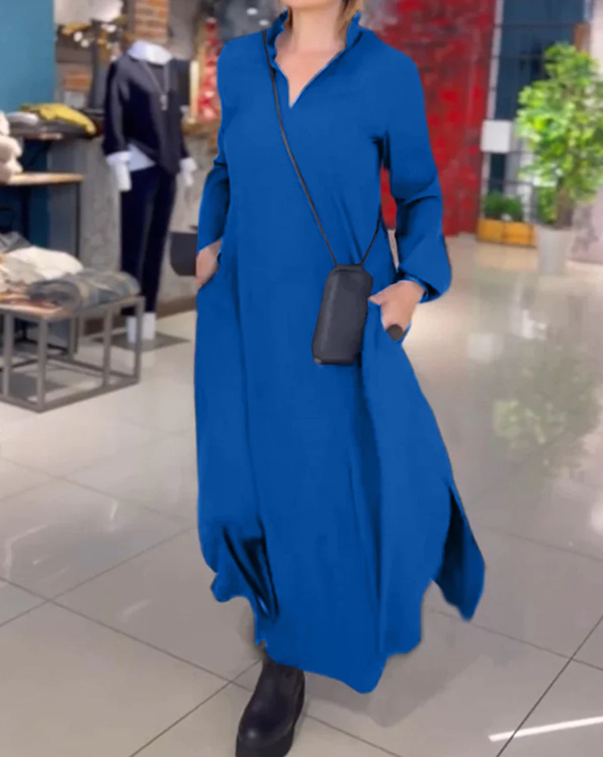Damen Hemdblusenkleid mit praktischen Taschen und langen Ärmeln Stalluxe