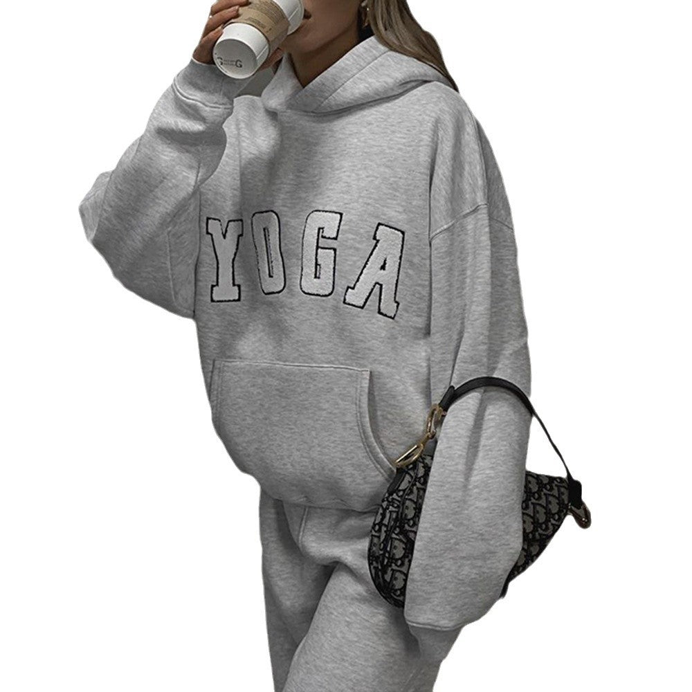 Damen lässiger Kapuzenpullover mit Yoga-Stickerei Stalluxe