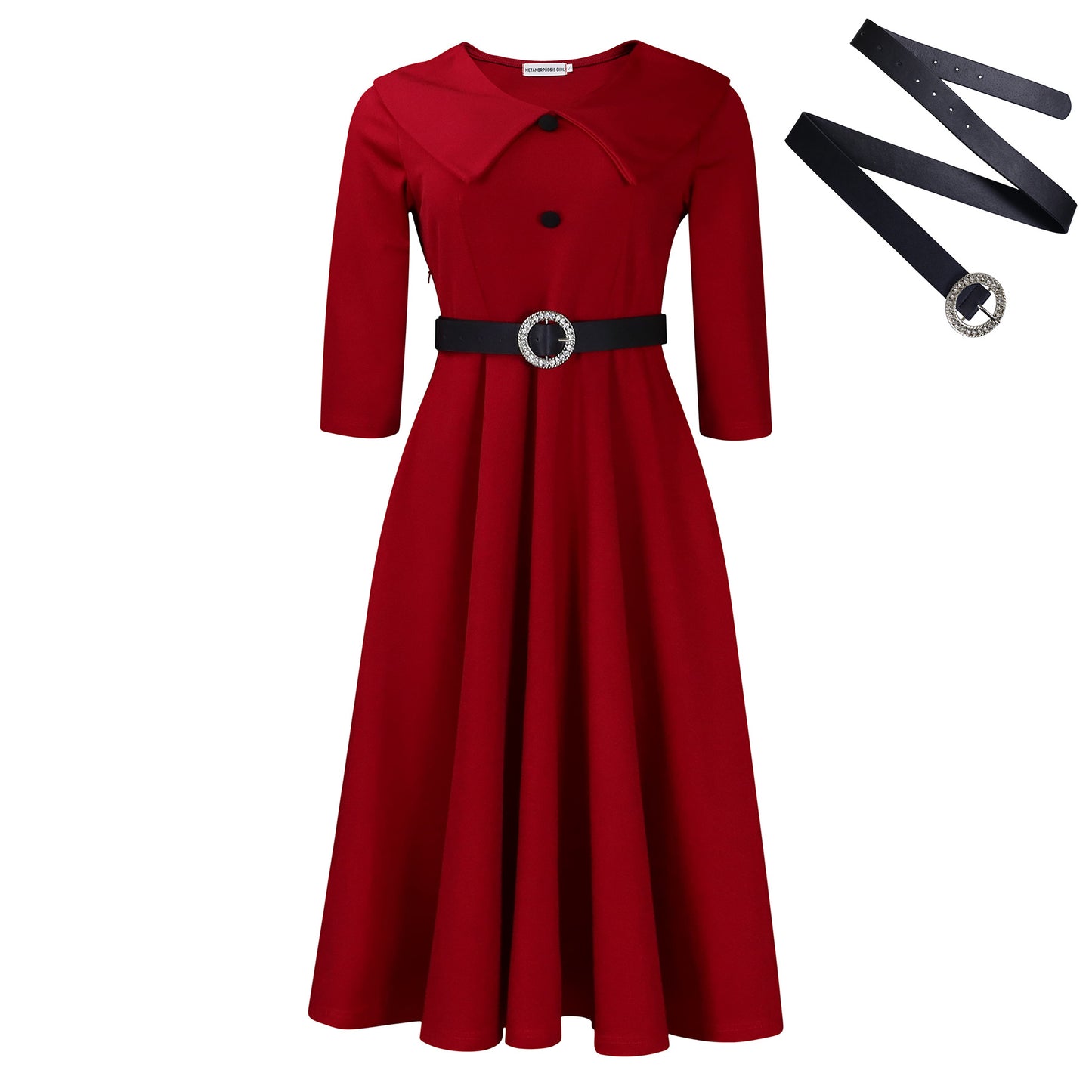 Damen klassisches A-Linien Kleid mit eleganter Kragenpartie und Gürtel Stalluxe