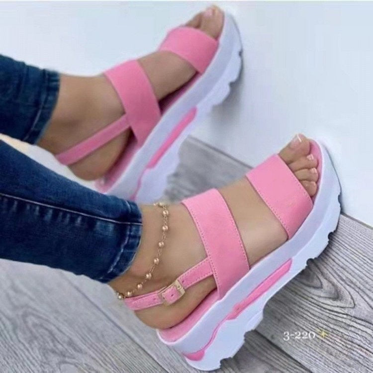 Damen Plattform-Sandalen mit breiten verstellbaren Riemen und rutschfester Sohle Stalluxe