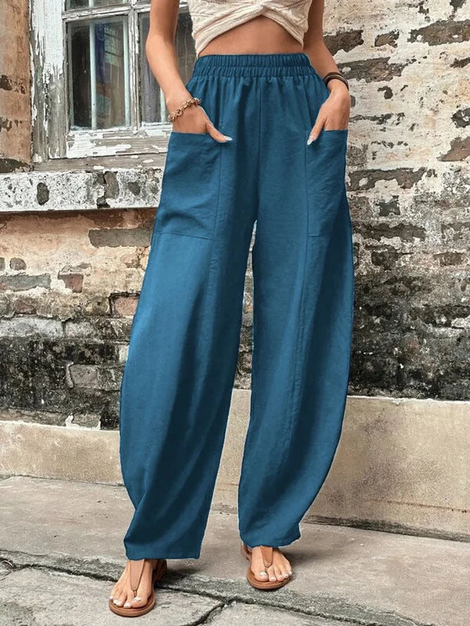 Damen Weite Palazzo-Hosen mit elastischem Bund und praktischen Taschen Stalluxe