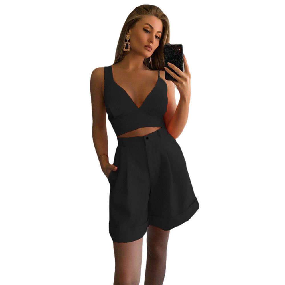 Damen modernes Crop-Top und weite Shorts Set Stalluxe
