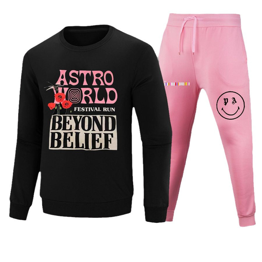 Damen Lange Ärmel T-Shirt und lockere Jogginghose Set mit auffälligem Grafikdesign Stalluxe