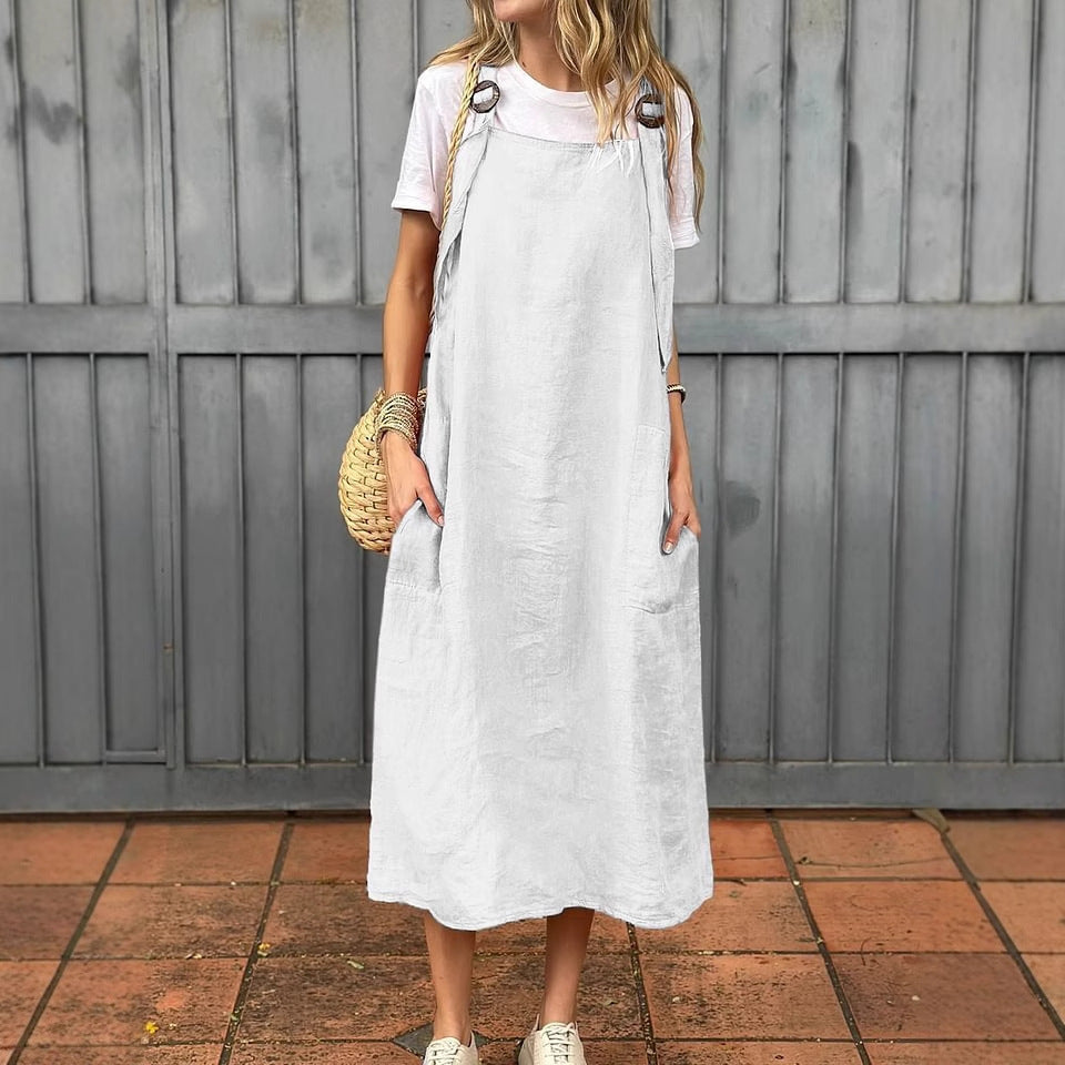 Damen Leichte Leinenkleid mit Taschen Stalluxe