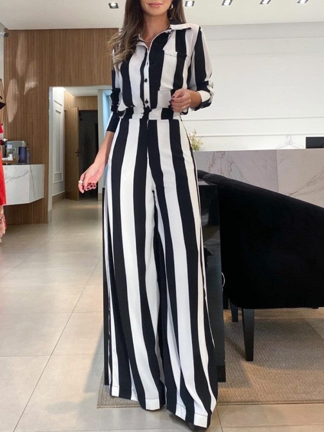 Damen Eleganter Jumpsuit mit vertikalen Streifen und Taschen Stalluxe