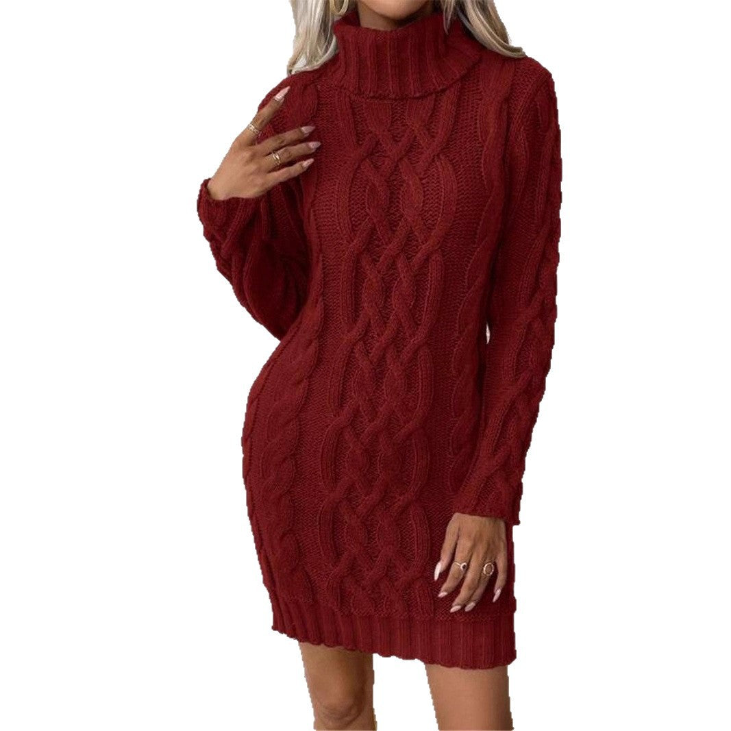 Damen Strickkleid mit hochgeschlossenem Kragen und Zopfmuster Stalluxe