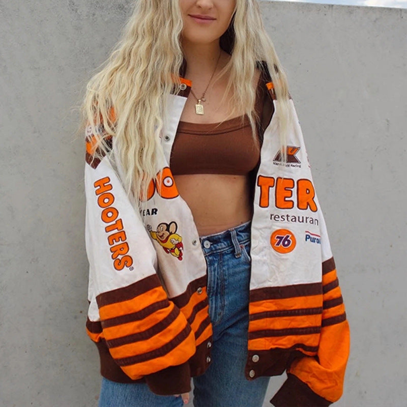 Damen Sportliche Oversized Jacke mit auffälligem Logo-Design Stalluxe
