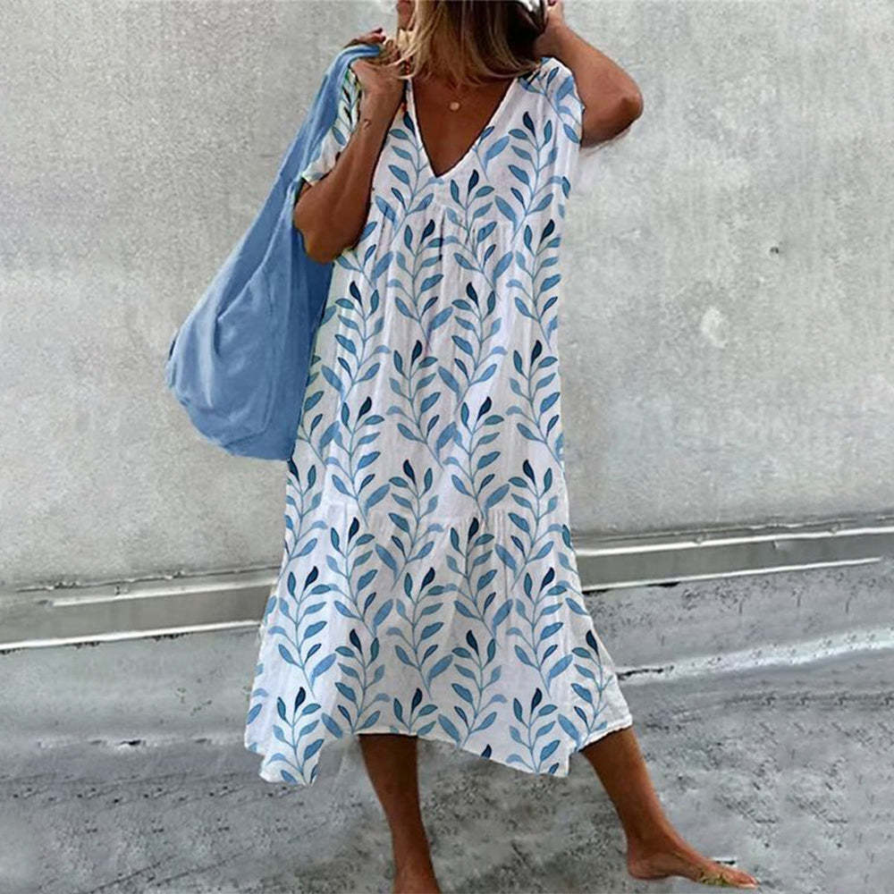 Damen luftiges Maxikleid mit floralem Muster und V-Ausschnitt Stalluxe