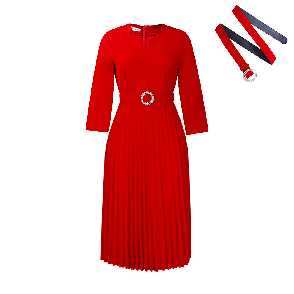Damen Plissiertes Abendkleid mit detailgetreuem Gürtel Stalluxe
