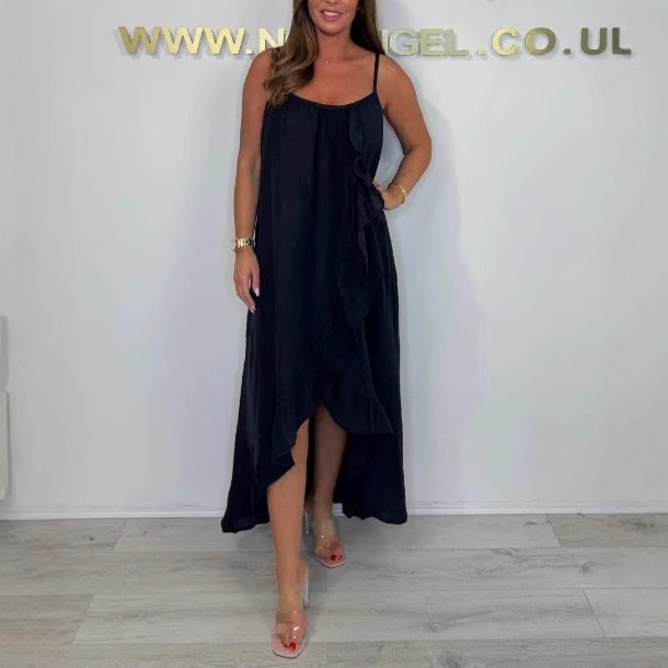 Damen luftiges Maxikleid mit asymmetrischem Saum und feinen Rüschendetails Stalluxe