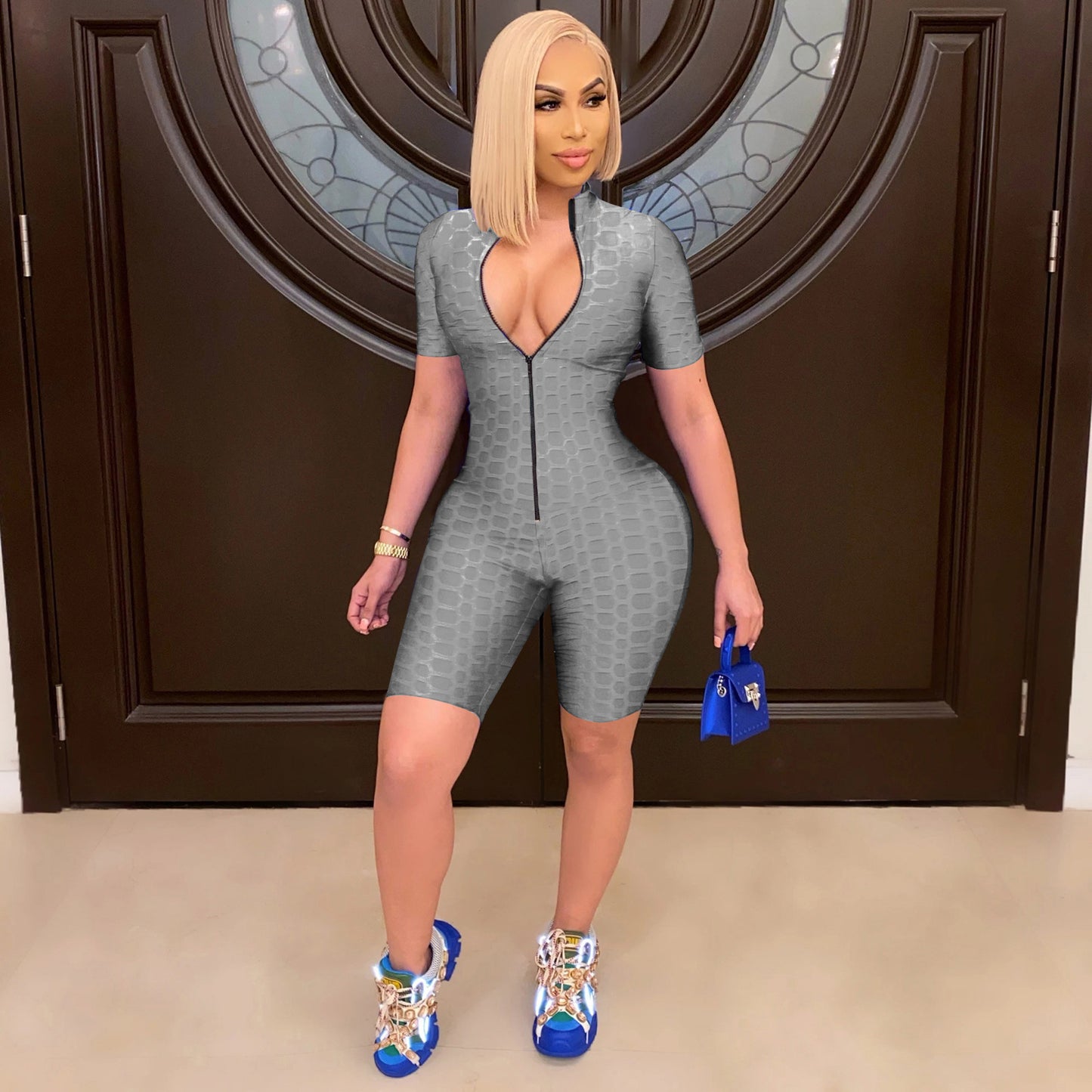 Damen Sportlicher Jumpsuit mit Reißverschluss und figurbetontem Schnitt Stalluxe