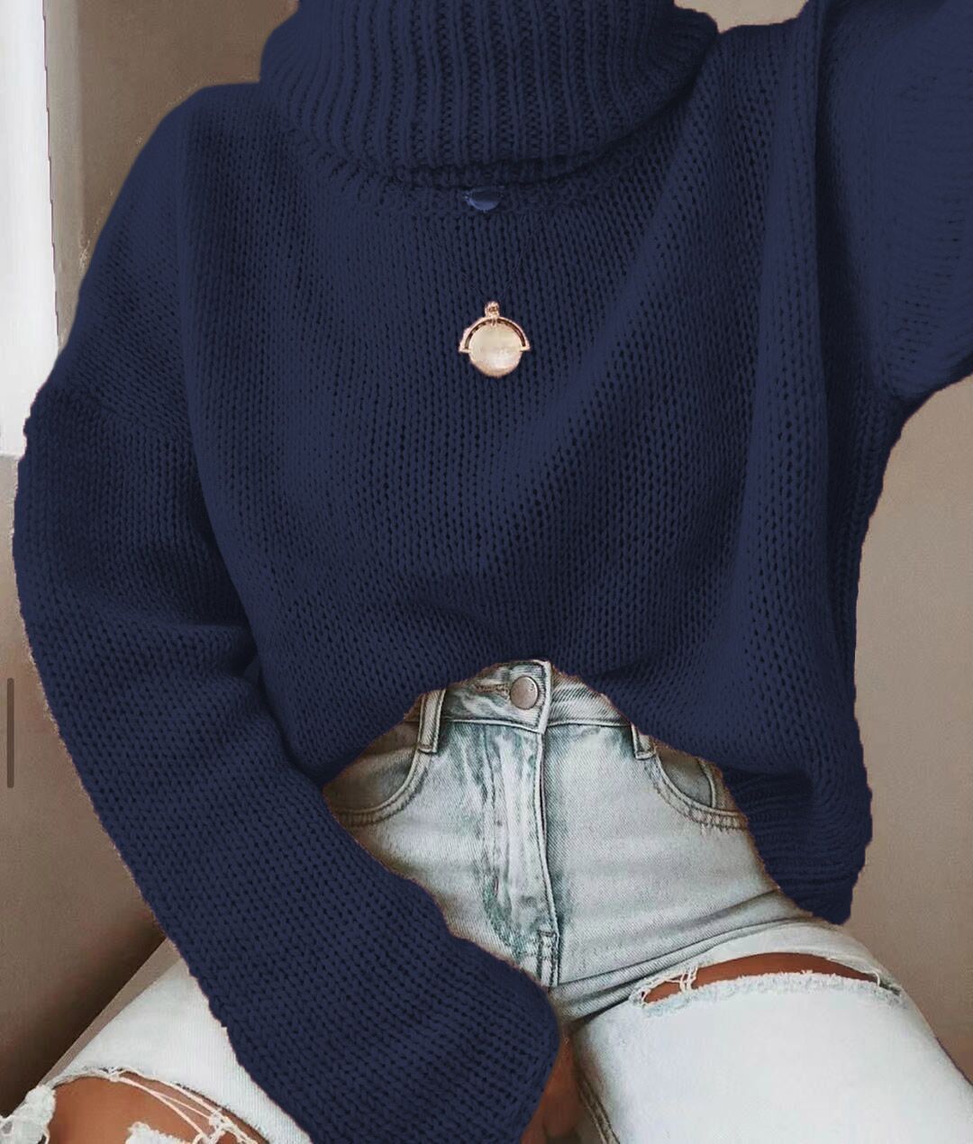 Damen Strickpullover mit hohem Kragen und lässigem Schnitt Stalluxe