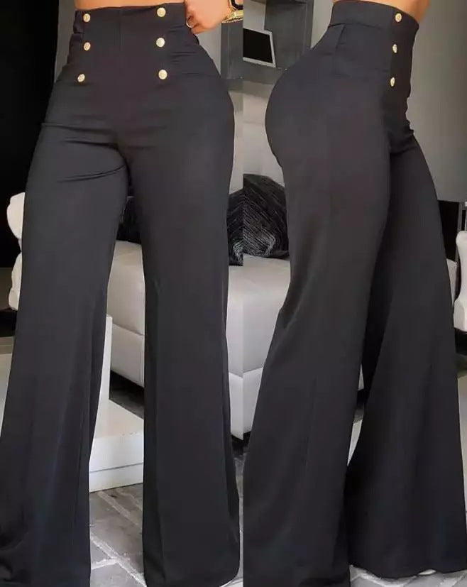 Damen elegante High-Waist Palazzohose mit Knopfdetails Stalluxe