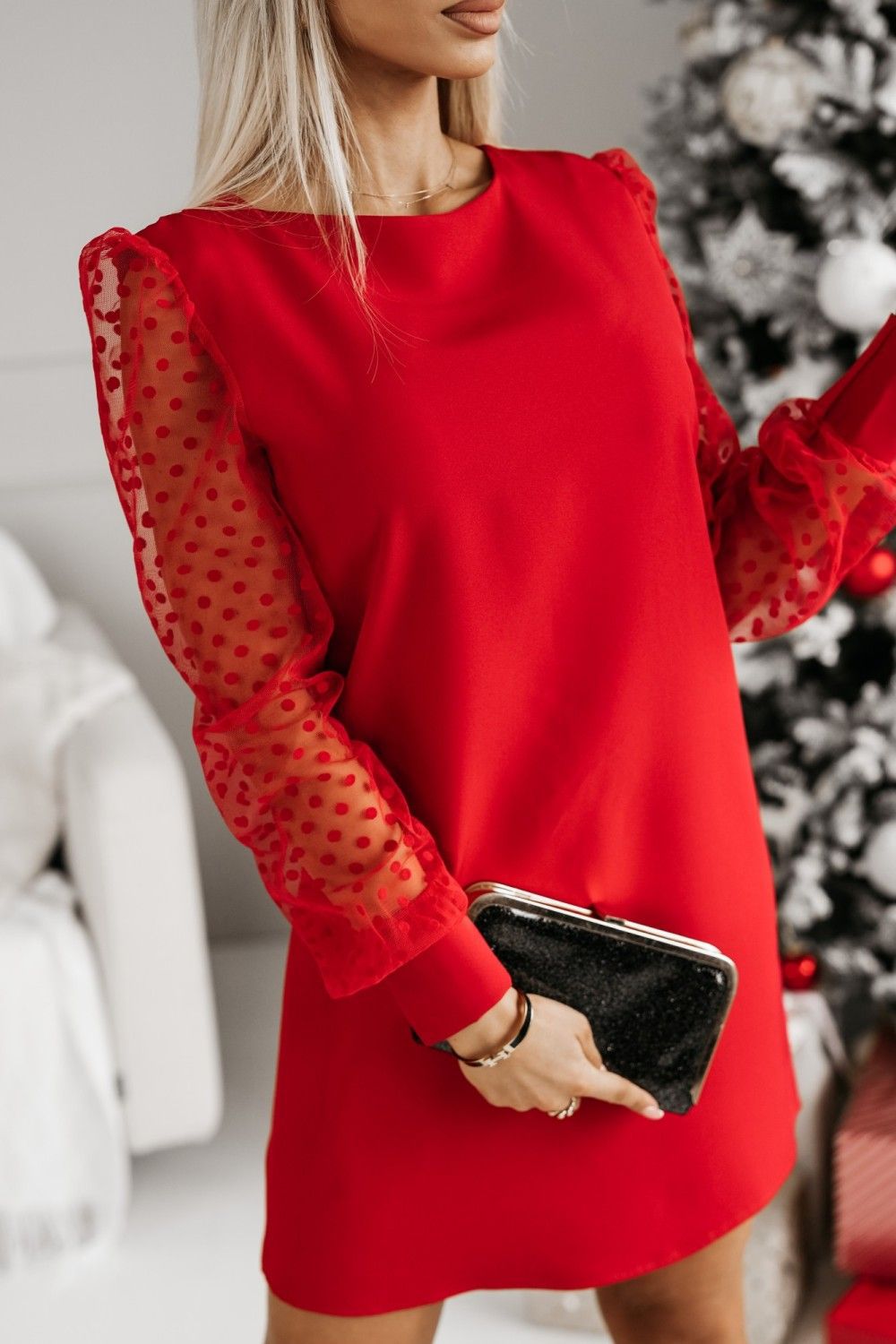 Damen Modisches Kleid mit transparenten Puffärmeln Stalluxe