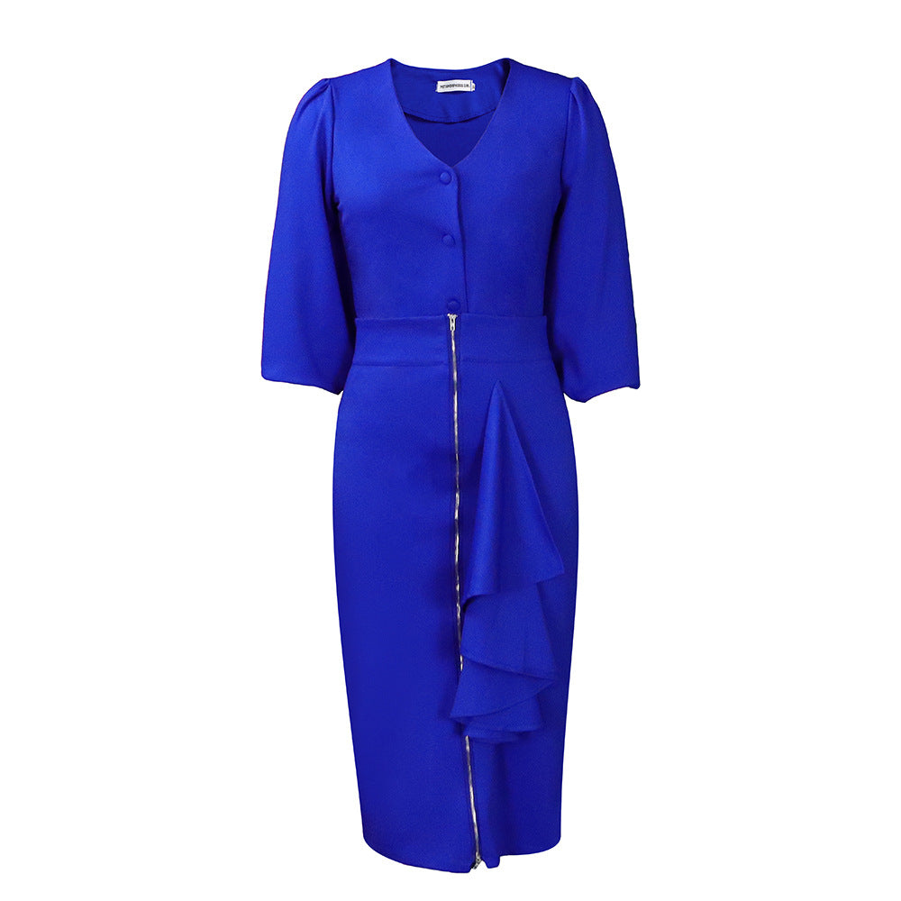 Damen Cocktailkleid mit schickem Knopfverschluss und raffinierten Rüschendetails Stalluxe