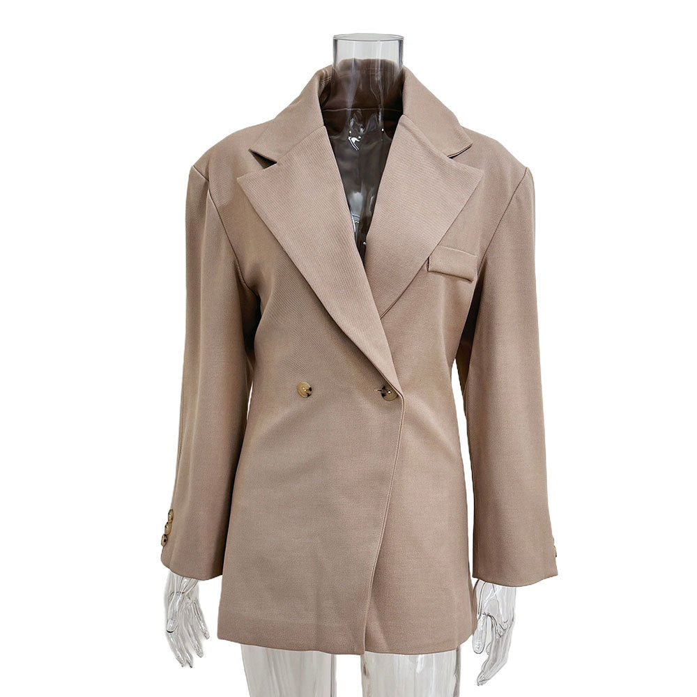 Damen Modischer Oversized Blazer mit doppelter Knopfleiste und strukturiertem Stoff Stalluxe