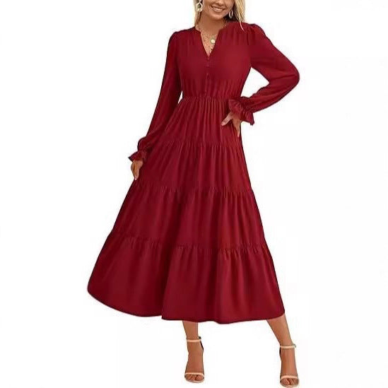 Damen Langärmliges Maxi-Kleid mit Volants Stalluxe