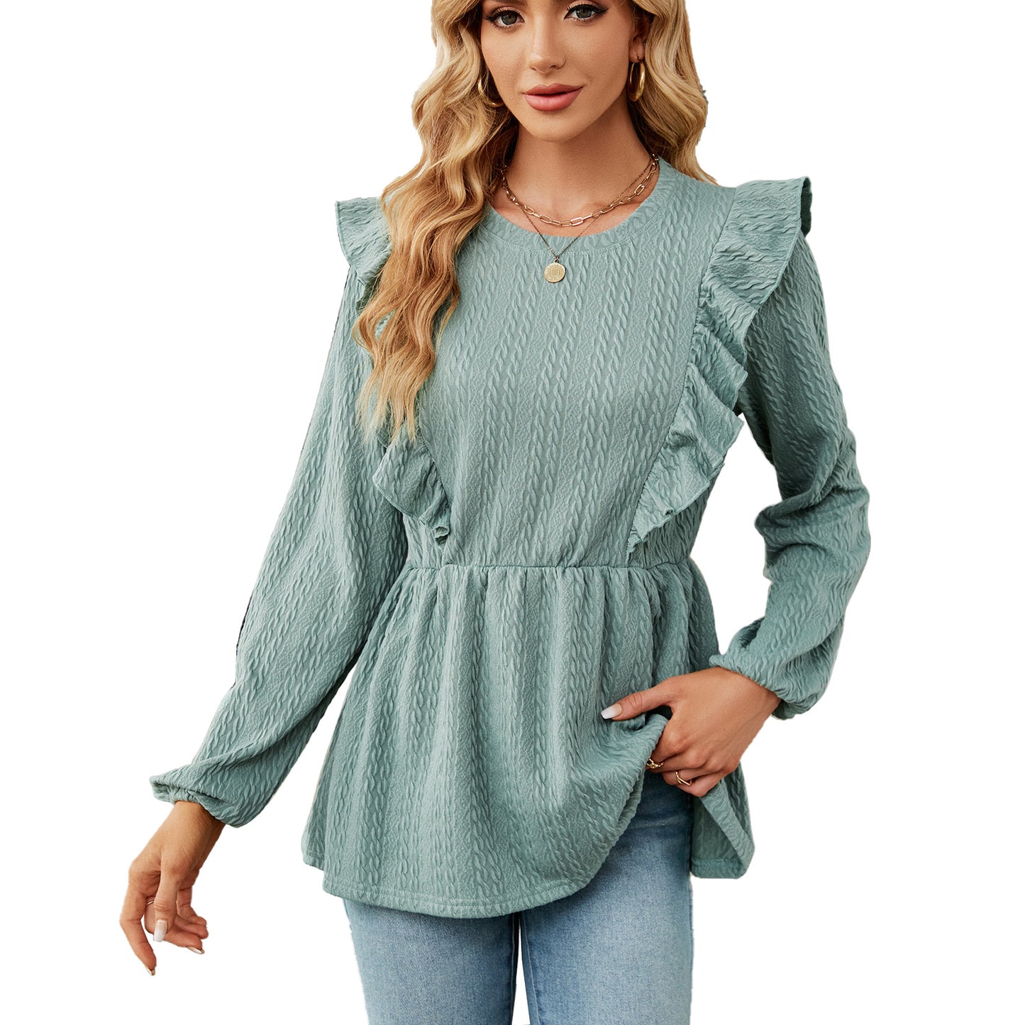 Damen trendiges Blusenshirt mit Rüschendetails und elastischem Bund Stalluxe