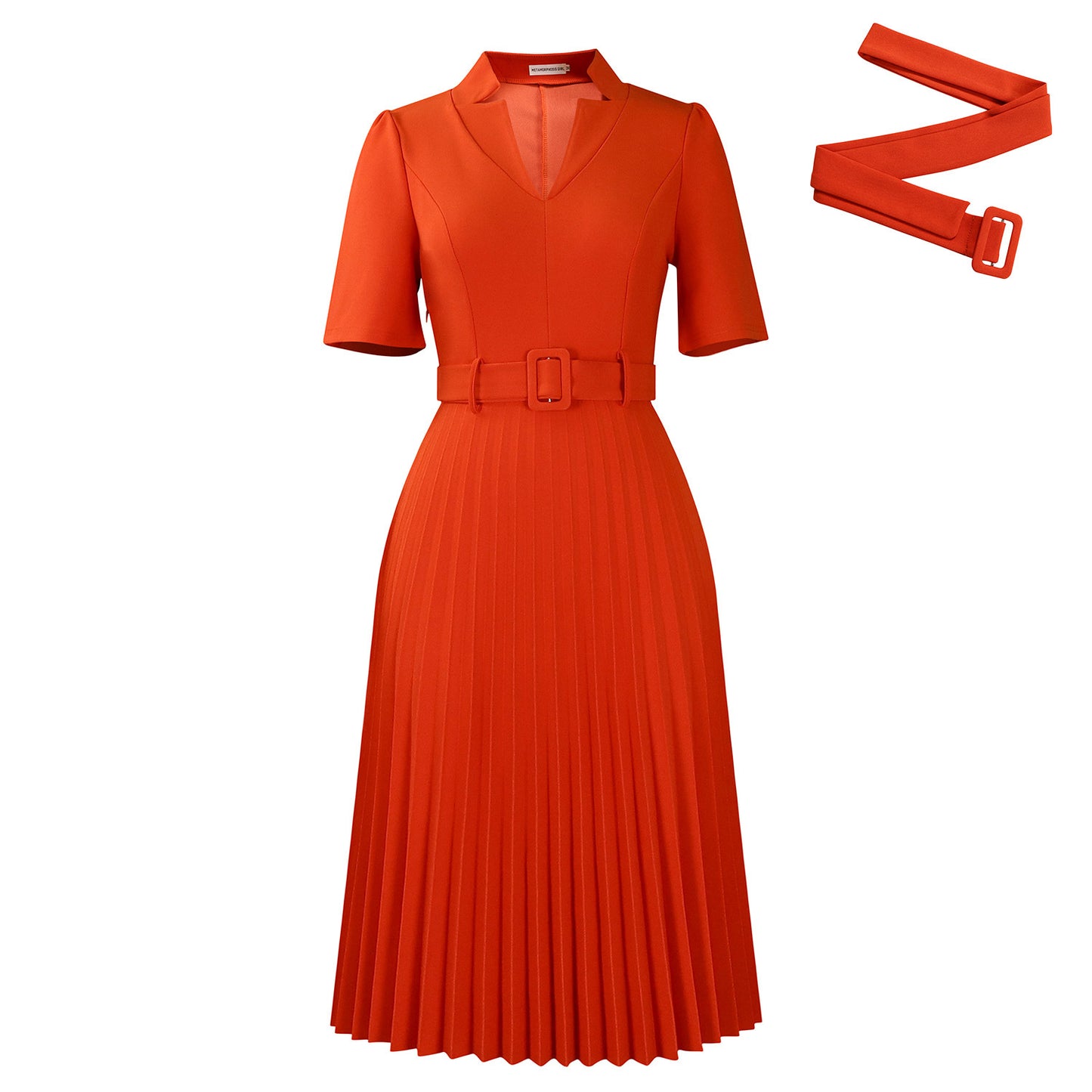 Damen Plissee Kleid mit tailliertem Schnitt und elegantem Kragen Stalluxe