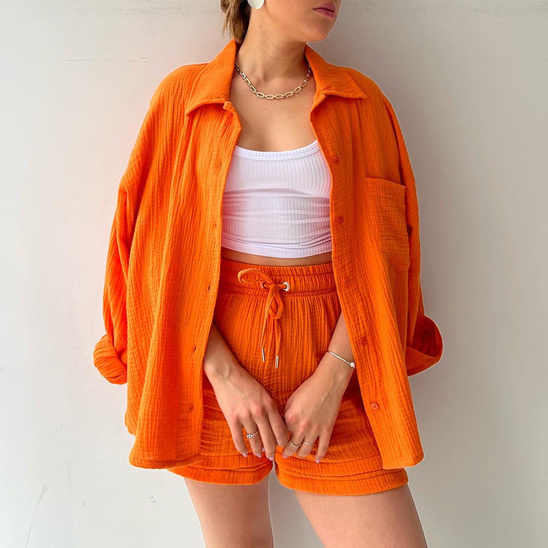 Damen lässiges Set mit oversized Hemd und bequemen Shorts Stalluxe