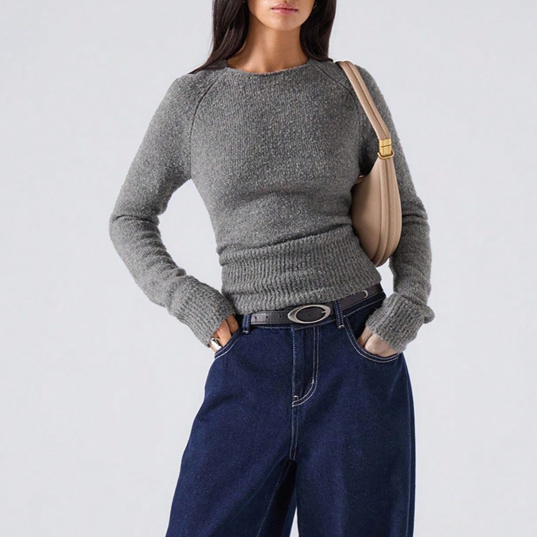 Damen Strickpullover mit geripptem Saum und bequemem Schnitt Stalluxe