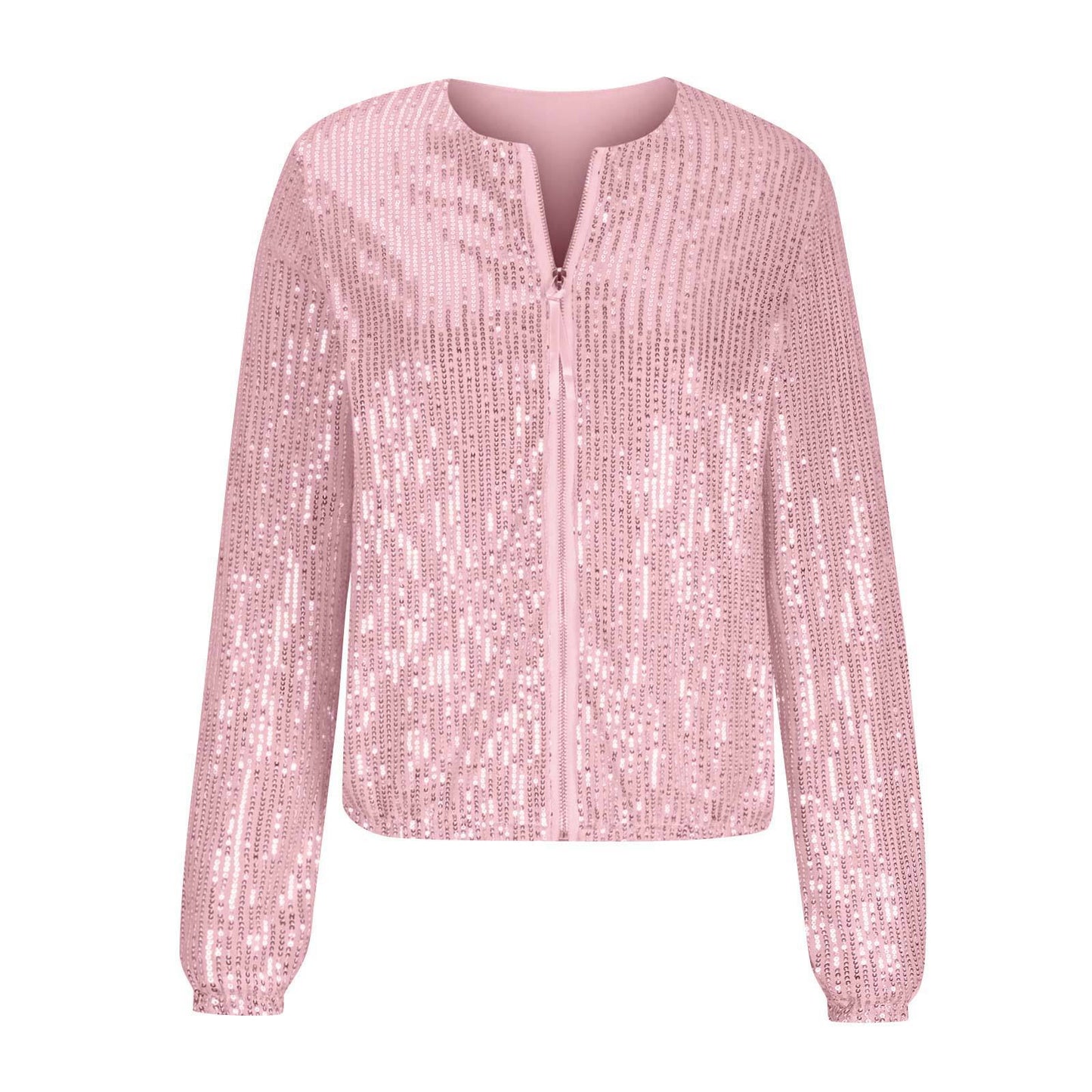 Damen Glamouröse Paillettenjacke mit durchgehendem Reißverschluss und langem Arm Stalluxe