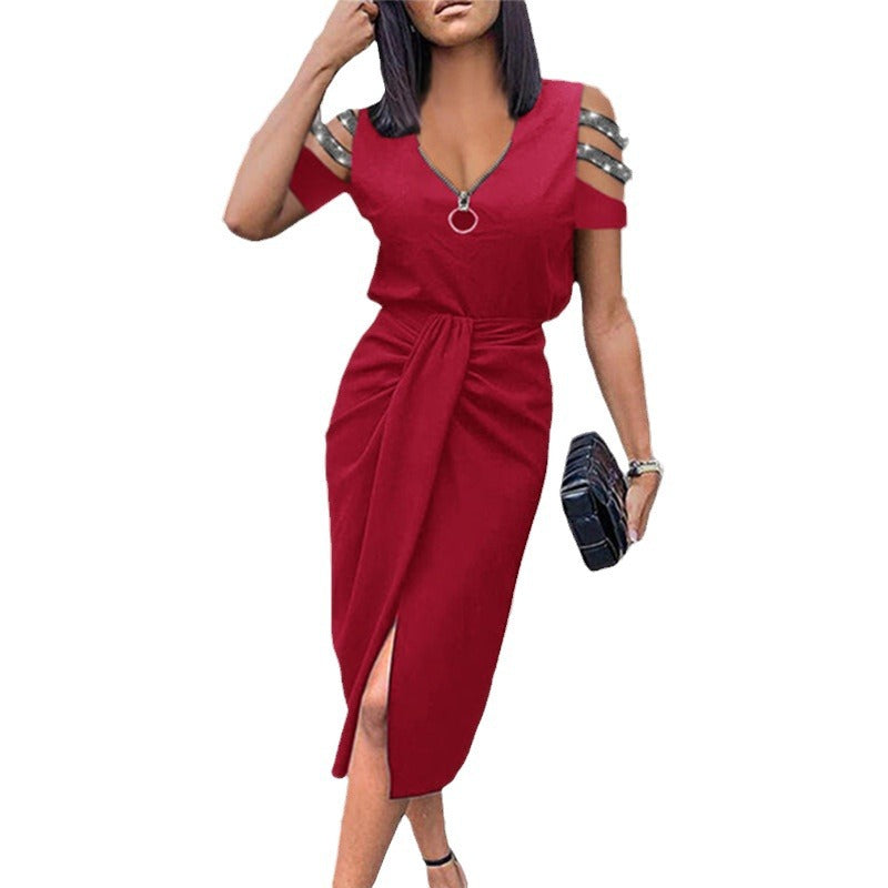 Damen V-Ausschnitt Kleid mit eleganten Schulterdetails Stalluxe