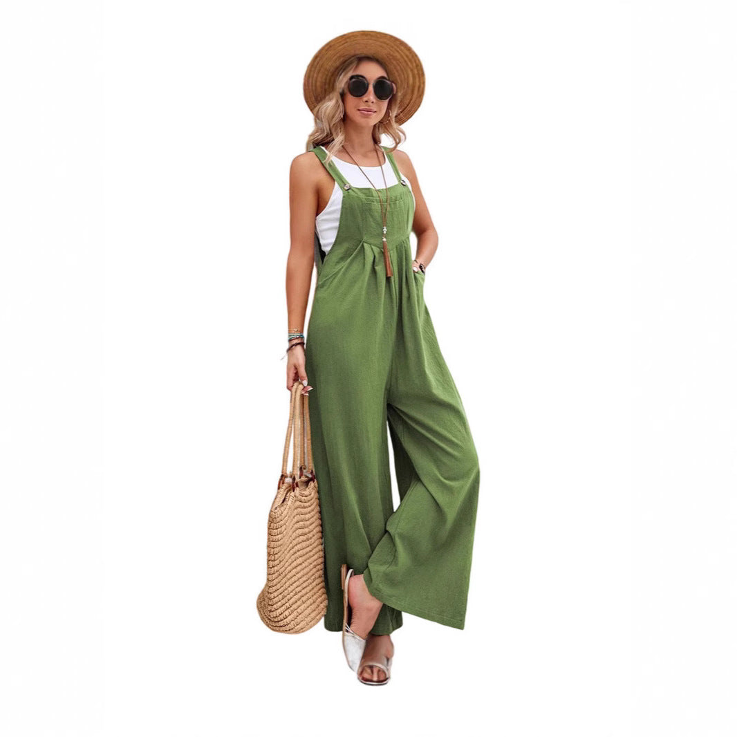 Damen Lässiger Jumpsuit mit weitem Bein und verstellbaren Trägern Stalluxe
